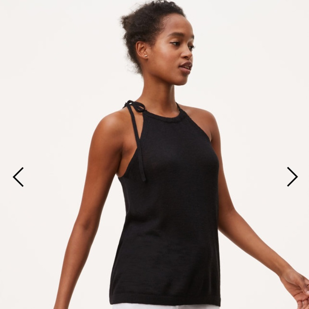 LOFT Black Tie Halter Sweater Tank NWT
